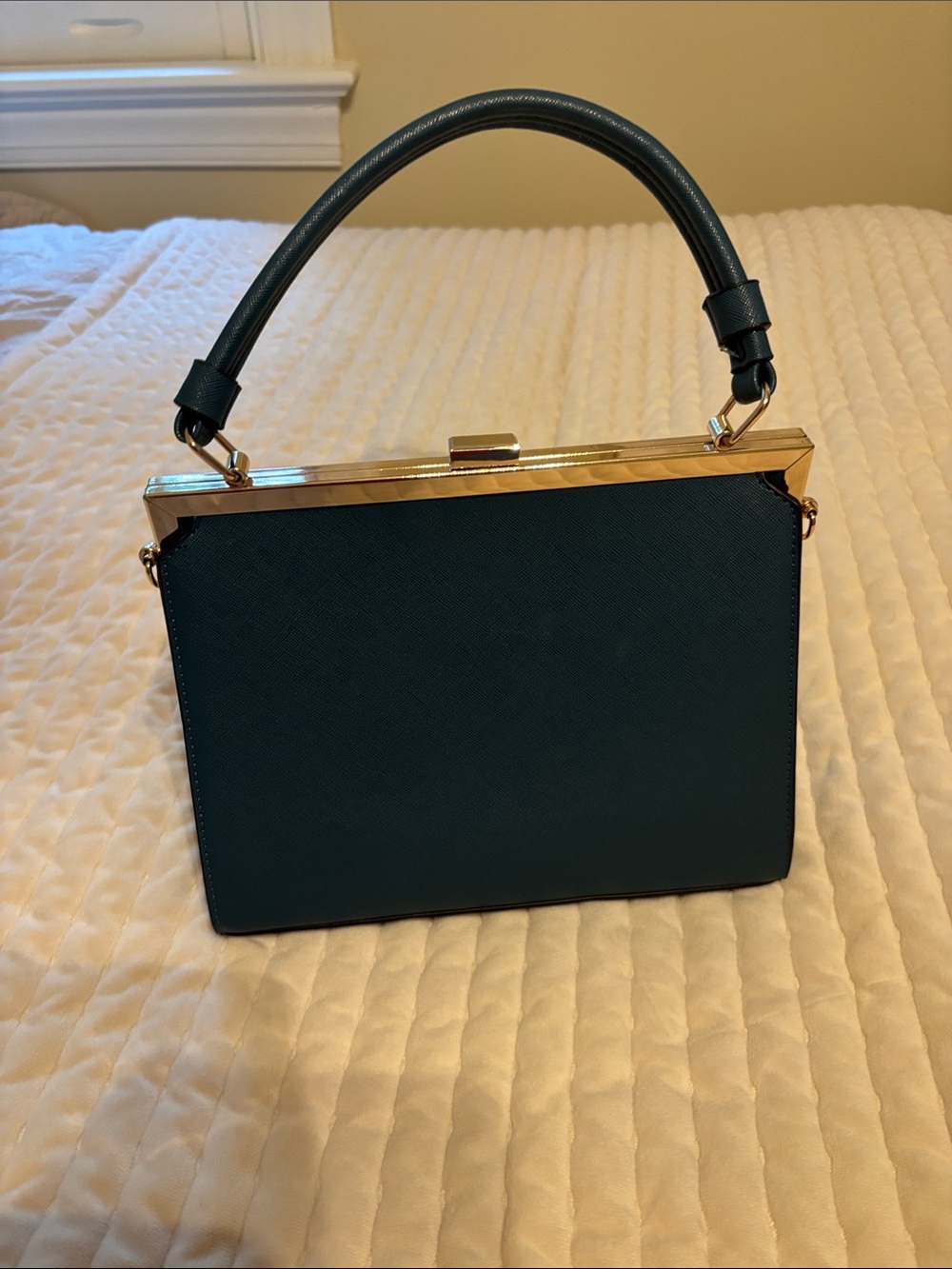 Faux Snakeskin Top-Handle Satchel in Teal by Dune - Picture 4 of 8